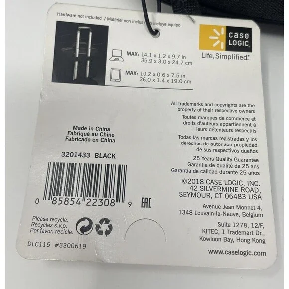 Case Logic 3201433 Diamond Laptop & Tablet Black Bag (15.6”) Strap NWT MSRP $39 - Picture 10 of 10